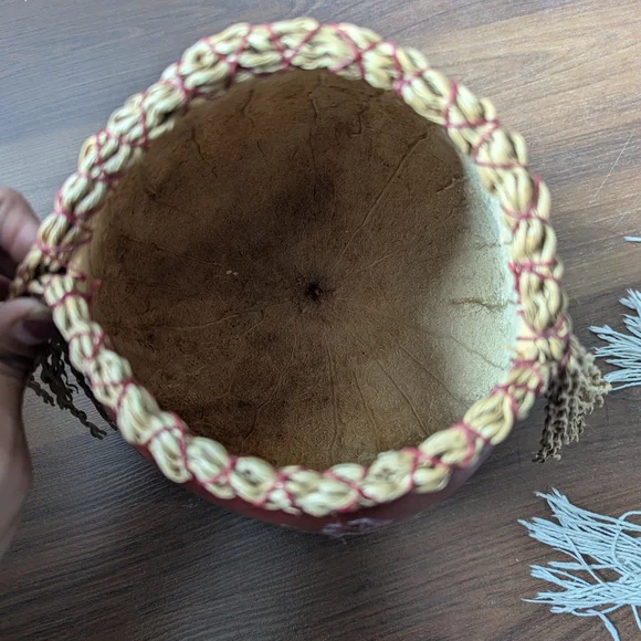 Handcrafted Red Gourd Vase with Woven Trim - Picture 4 of 4